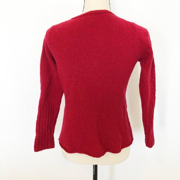 EILEEN FISHER Wool Red V Neck Pullover Sweater Womens Small Petite - Picture 2 of 10